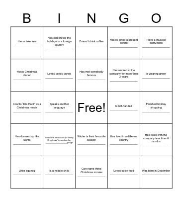 JINGLE MINGLE BINGO Card