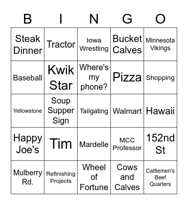 Paul and Karen Bingo Card