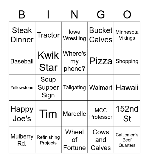 Paul and Karen Bingo Card