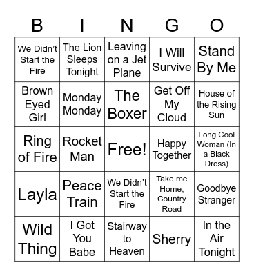 Classic Songs Bingo Card