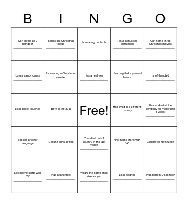 JINGLE MINGLE BINGO Card