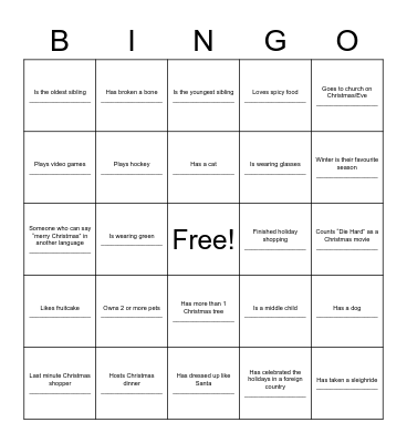 JINGLE MINGLE BINGO Card