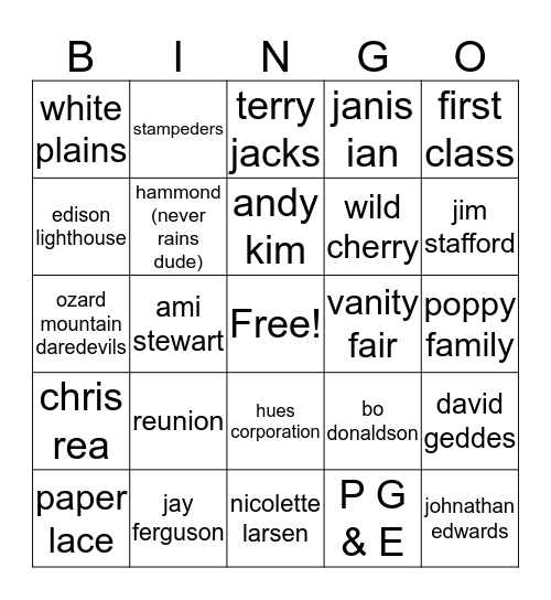 Pix and Rob Bingo Card