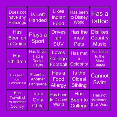 Ice Breaker Bingo Card