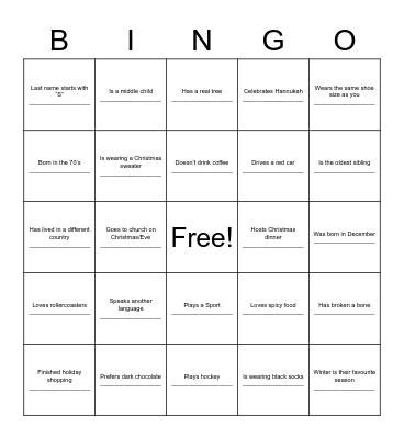 JINGLE MINGLE BINGO Card