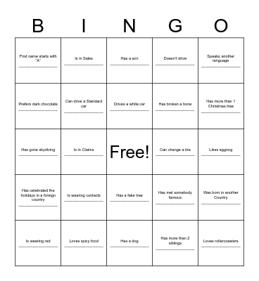 JINGLE MINGLE BINGO Card