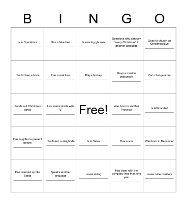 JINGLE MINGLE BINGO Card