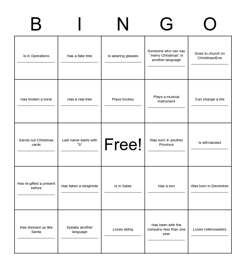 JINGLE MINGLE BINGO Card