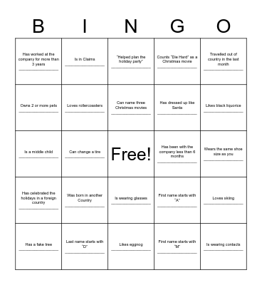 JINGLE MINGLE BINGO Card