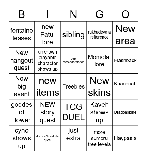 GENSHIN 3.3 LIVE STREAMS Bingo Card