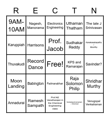 Memory Lane Bingo RECTN Bingo Card