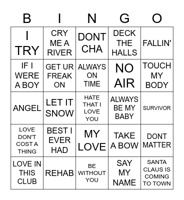 00S RNB XMAS Bingo Card