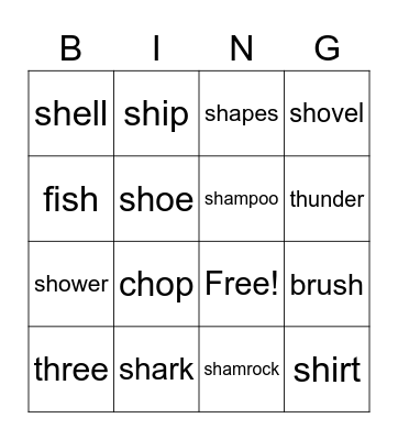 'sh' bingo! Bingo Card