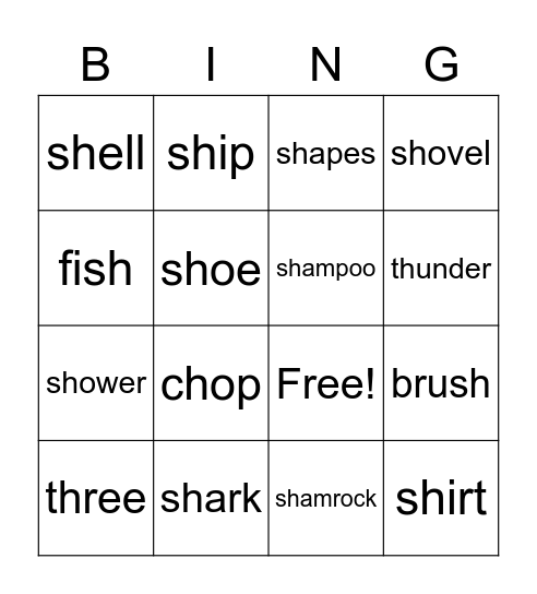 'sh' bingo! Bingo Card