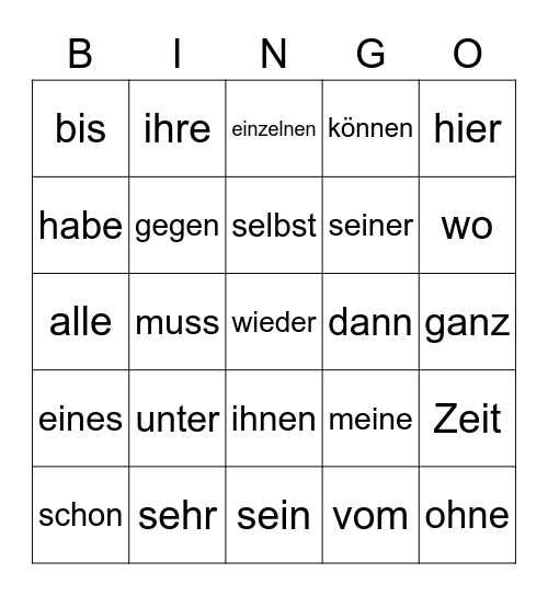 Die häufigsten Wörter 75-100 Bingo Card