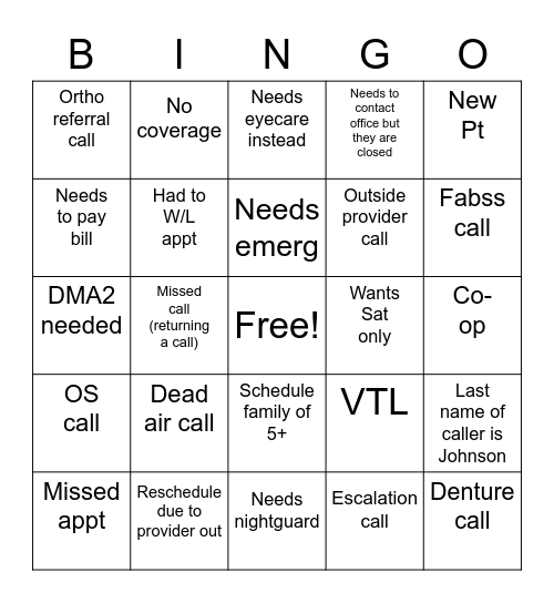 Dental Bingo! Bingo Card