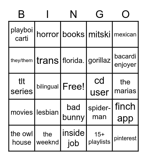 Untitled Bingo Card