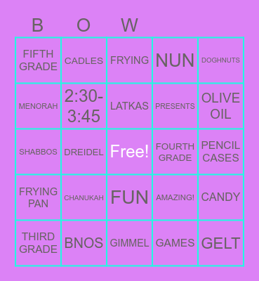 CHANUKAH BNOS BINGO!! Bingo Card
