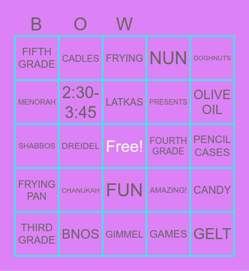 CHANUKAH BNOS BINGO!! Bingo Card