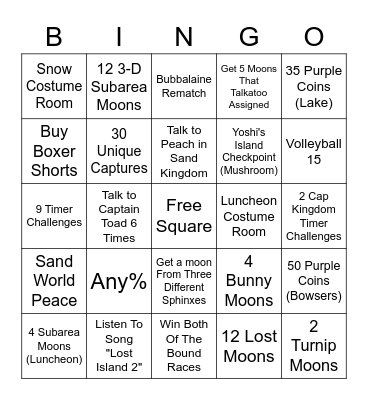 SMO Bingo Card