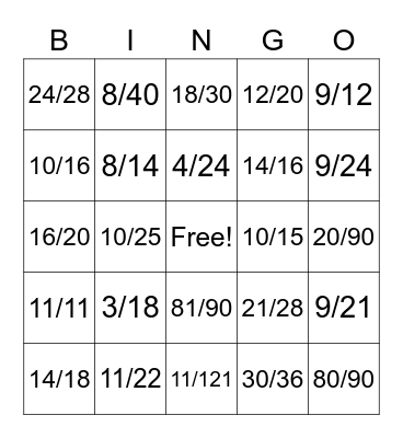 Non-simplified Fraction questions to 12ths 11-25-22 Bingo Card