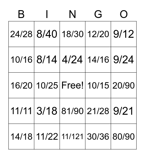 Non-simplified Fraction questions to 12ths 11-25-22 Bingo Card