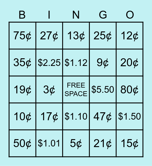 MONEY BINGO Card