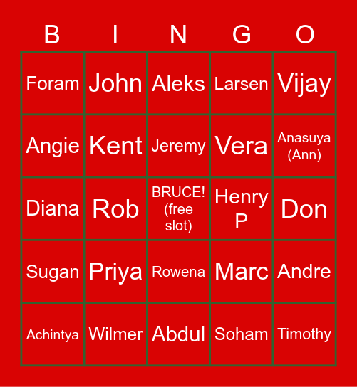 CHRISTMAS BINGO at the Big Green Chair Bingo Card