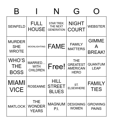 TV THEME SONGS 1980's Bingo Card