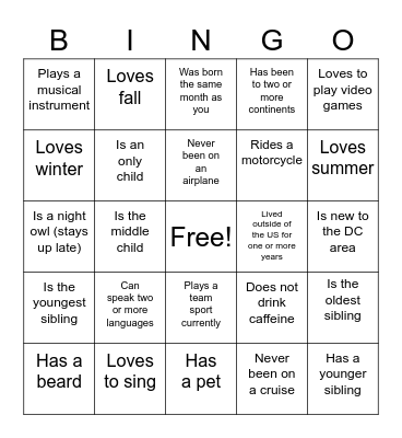 People Bingo Card