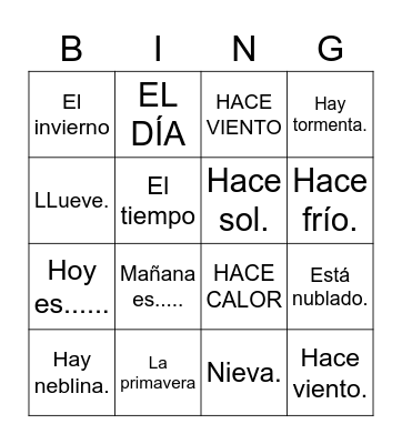 El tiempo en español Bingo Card