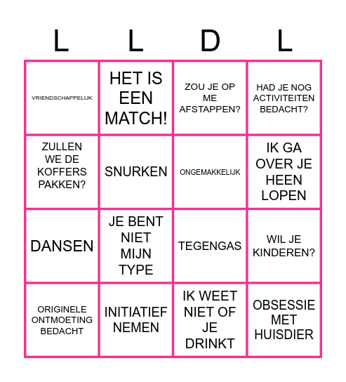Lang leve de liefde: neem 1 slok Bingo Card