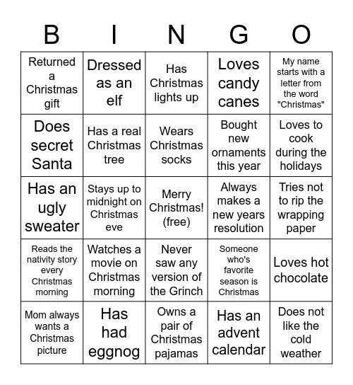 Christmas Party Bingo Card