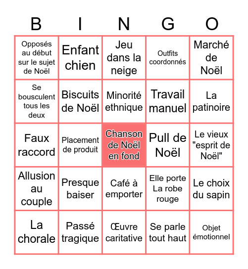 Rom com Noël Bingo Card