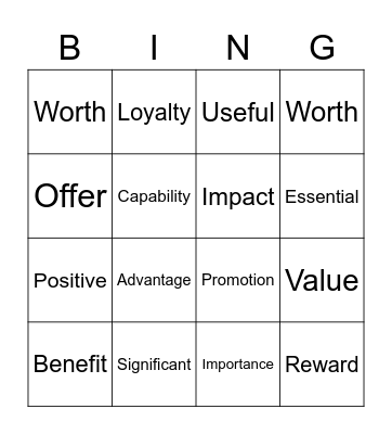 Positive Words Bingo Card