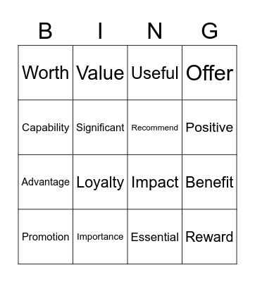Positive Words Bingo Card
