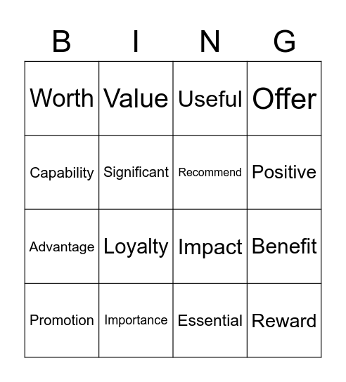 Positive Words Bingo Card