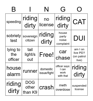 On Patrol: Live Bingo Card