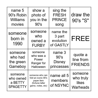 90's BINGO Card
