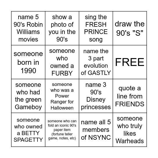 90's BINGO Card