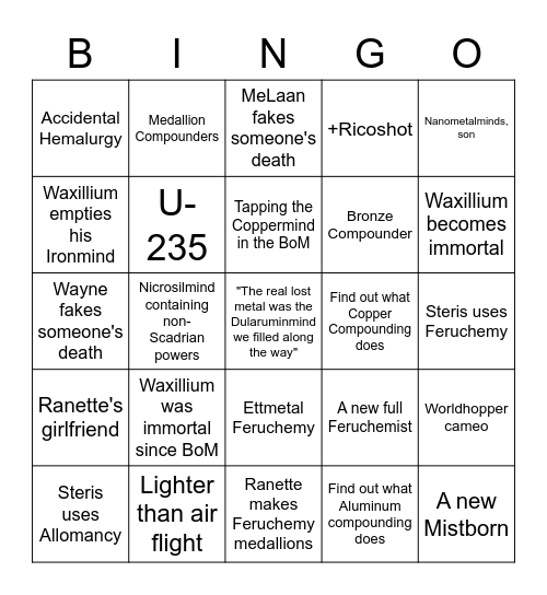 Lost Metal predictions Bingo Card