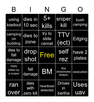 Big Puffer warzone bingo Card