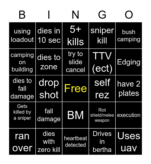 Big Puffer warzone bingo Card