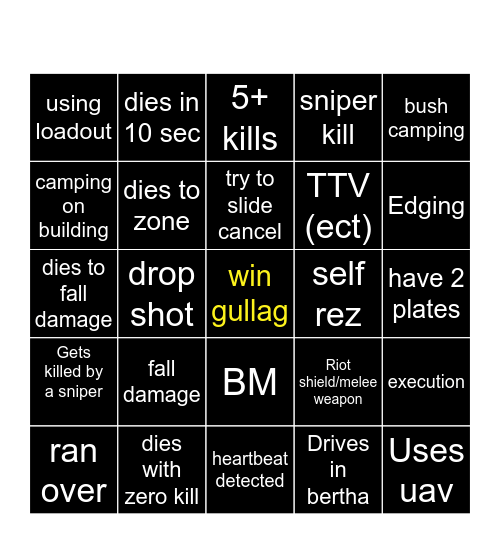 Big Puffer warzone bingo Card