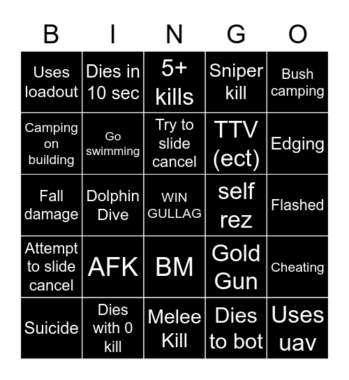 Big Puffer warzone bingo Card