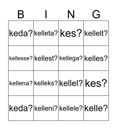 Sõna ja küsimus Bingo Card