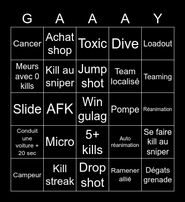 Zak suce Bingo Card