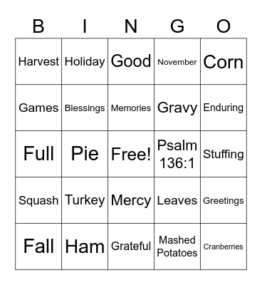 Thanksgiving Bingo Card