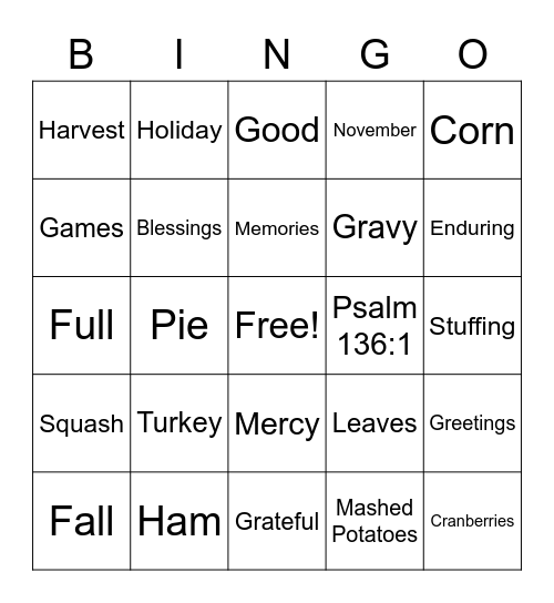 Thanksgiving Bingo Card