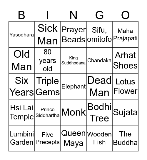 Buddhism Bingo Card